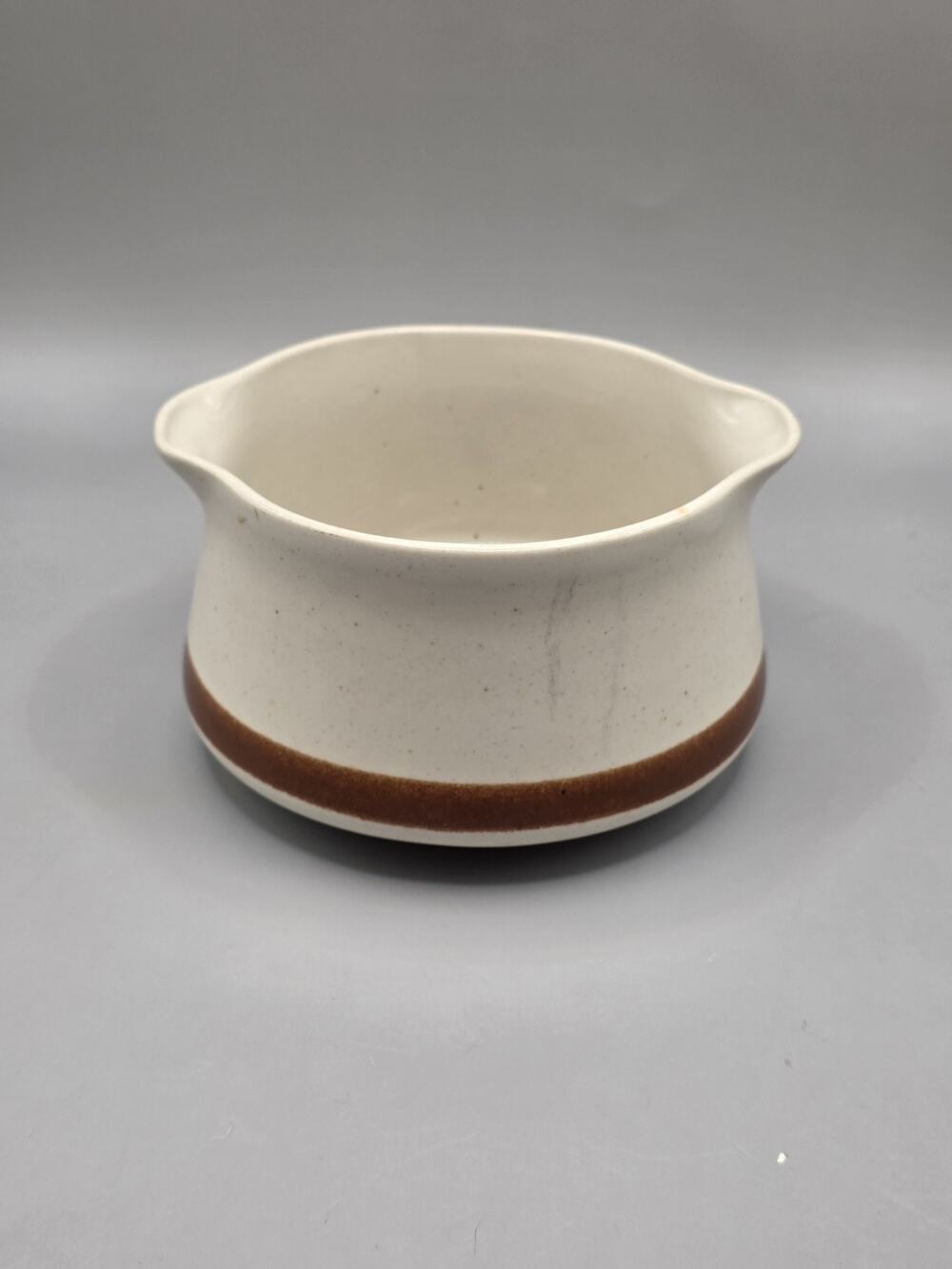 Vtg The Woodhaven Collection Stoneware Double Spout Gravy Boat Japan Brown Band